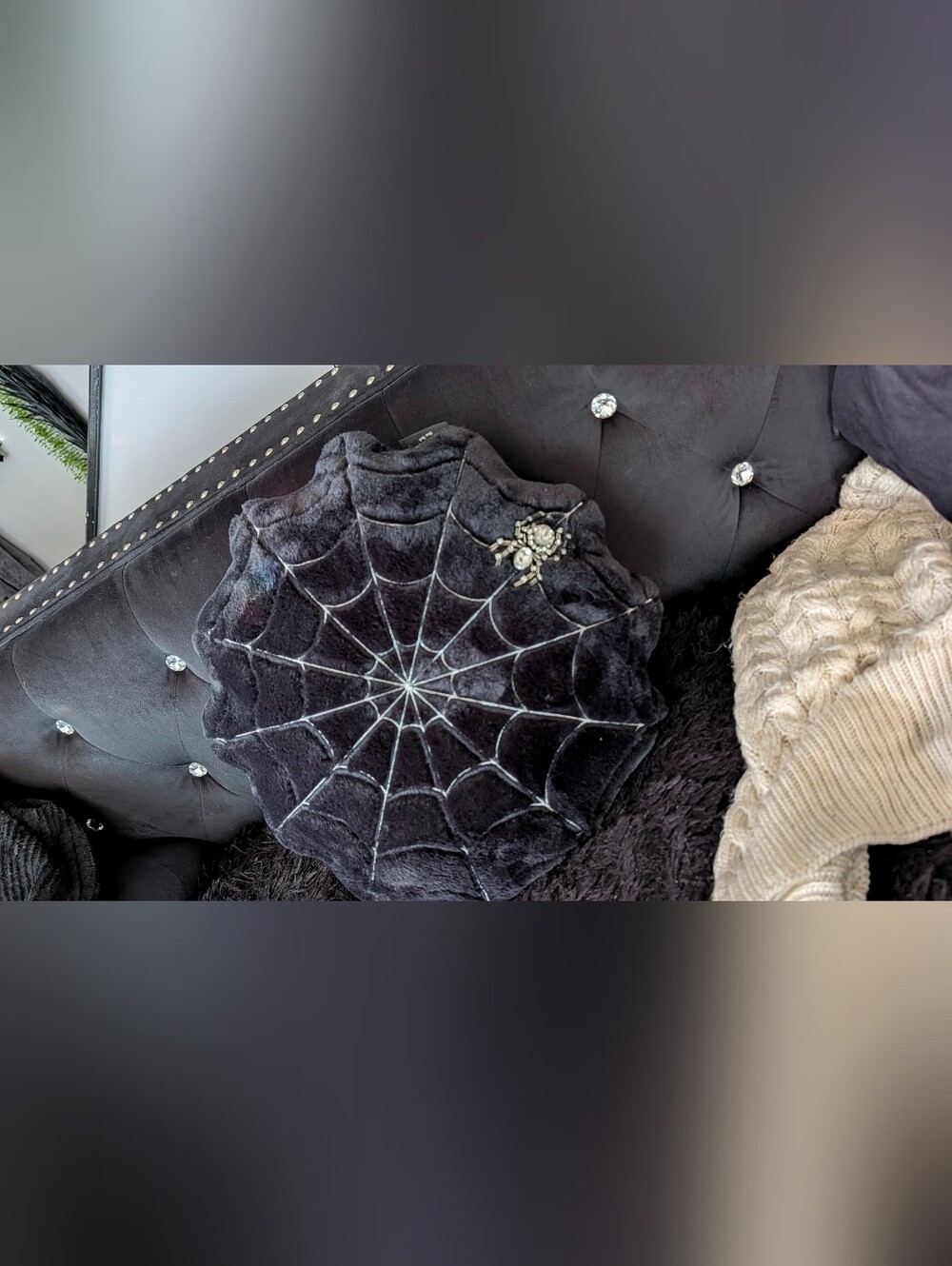 Cynthia Rowley Halloween Velour Rhinestone Spider Web Pillow